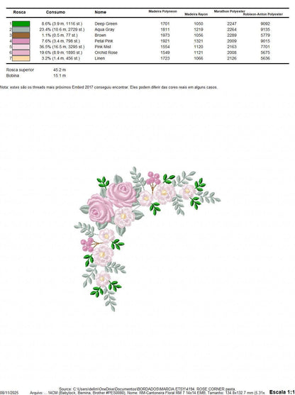 Roses Corner embroidery designs - Flower laurel machine embroidery pattern - Floral Frame embroidery file - Instant digital download pes jef