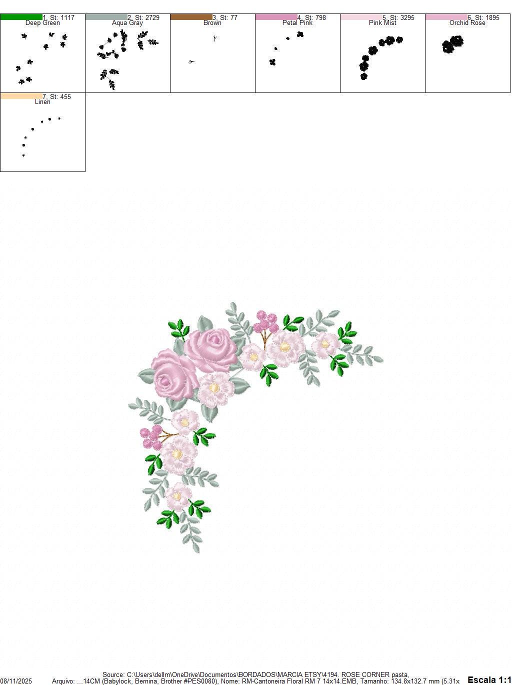 Roses Corner embroidery designs - Flower laurel machine embroidery pattern - Floral Frame embroidery file - Instant digital download pes jef