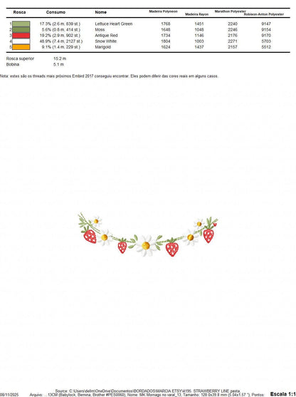 Daisies and Strawberries line embroidery designs - Flower Divider machine embroidery pattern - Floral Kitchen towel - Instant download pes