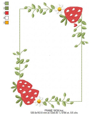 Monogram Frame with daisies and strawberries embroidery designs - Flower Square Frame machine pattern - Kitchen Towel - Instant download pes