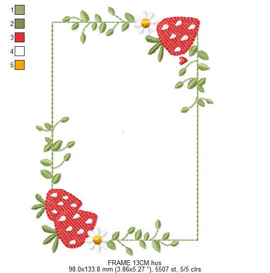 Monogram Frame with daisies and strawberries embroidery designs - Flower Square Frame machine pattern - Kitchen Towel - Instant download pes