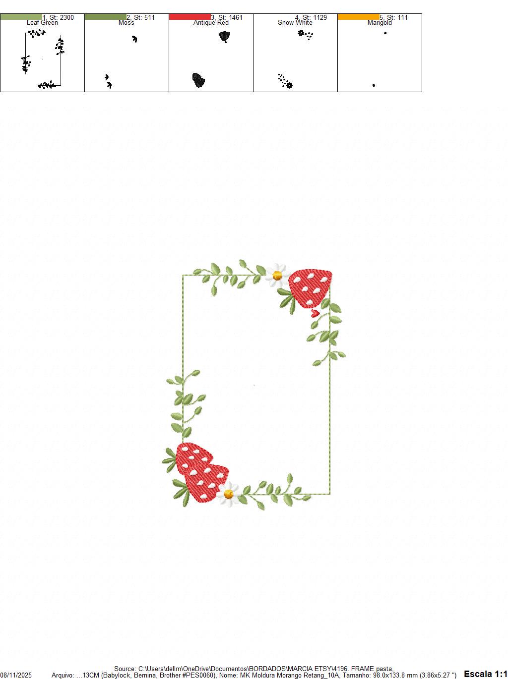 Monogram Frame with daisies and strawberries embroidery designs - Flower Square Frame machine pattern - Kitchen Towel - Instant download pes