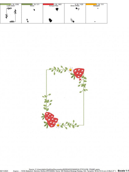 Monogram Frame with daisies and strawberries embroidery designs - Flower Square Frame machine pattern - Kitchen Towel - Instant download pes