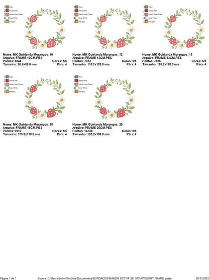 Monogram Frame with daisies and strawberries embroidery designs - Flower Laurel wreath machine embroidery pattern - Instant download pes jef