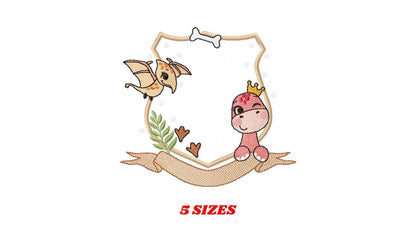 Dinosaur embroidery designs - Dino monogram frame machine embroidery pattern - Baby Girl and Boy file T rex - Instant download pes jef dst