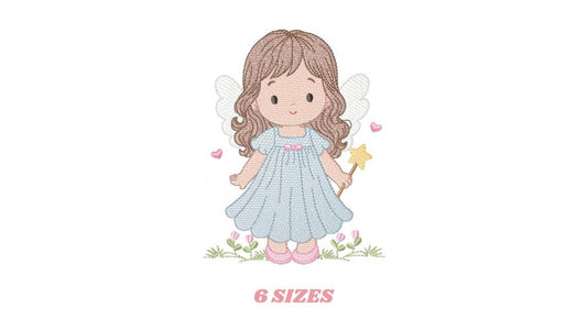 Fairy embroidery designs - Baby girl with wings and wand machine embroidery pattern - Garden Pixie file - Instant Download pes jef dst hus