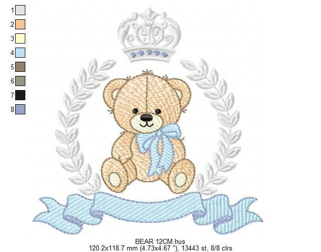 Frame Male Bear embroidery designs - Laurel Teddy Bear machine embroidery pattern - Baby Boy Bear wreath file - Instant digital download pes