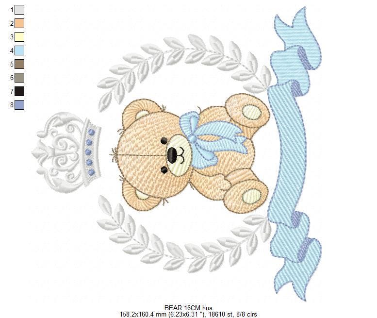 Frame Male Bear embroidery designs - Laurel Teddy Bear machine embroidery pattern - Baby Boy Bear wreath file - Instant digital download pes