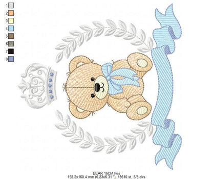 Frame Male Bear embroidery designs - Laurel Teddy Bear machine embroidery pattern - Baby Boy Bear wreath file - Instant digital download pes