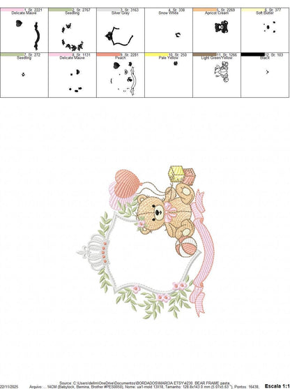 Monogram Frame Girl Bear embroidery designs - Laurel Teddy Bear machine embroidery pattern - Baby Bear Bear Wreath file - Instant download