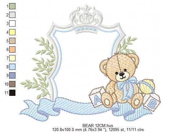Monogram Frame Male Bear embroidery designs - Laurel Teddy Bear machine embroidery pattern - Baby Bear Bear Wreath file - Instant download