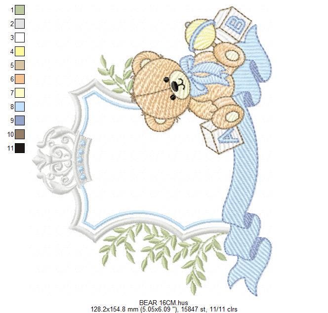Monogram Frame Male Bear embroidery designs - Laurel Teddy Bear machine embroidery pattern - Baby Bear Bear Wreath file - Instant download