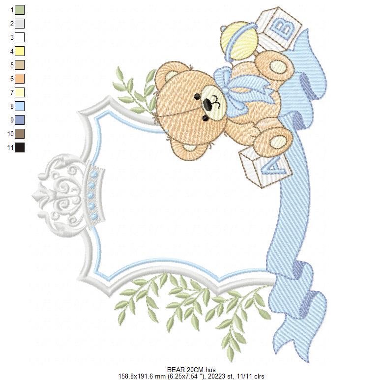 Monogram Frame Male Bear embroidery designs - Laurel Teddy Bear machine embroidery pattern - Baby Bear Bear Wreath file - Instant download