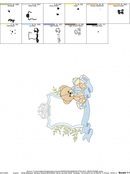 Monogram Frame Male Bear embroidery designs - Laurel Teddy Bear machine embroidery pattern - Baby Bear Bear Wreath file - Instant download