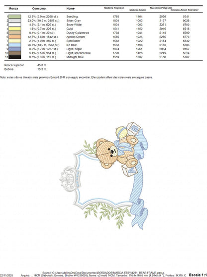 Monogram Frame Male Bear embroidery designs - Laurel Teddy Bear machine embroidery pattern - Baby Bear Bear Wreath file - Instant download