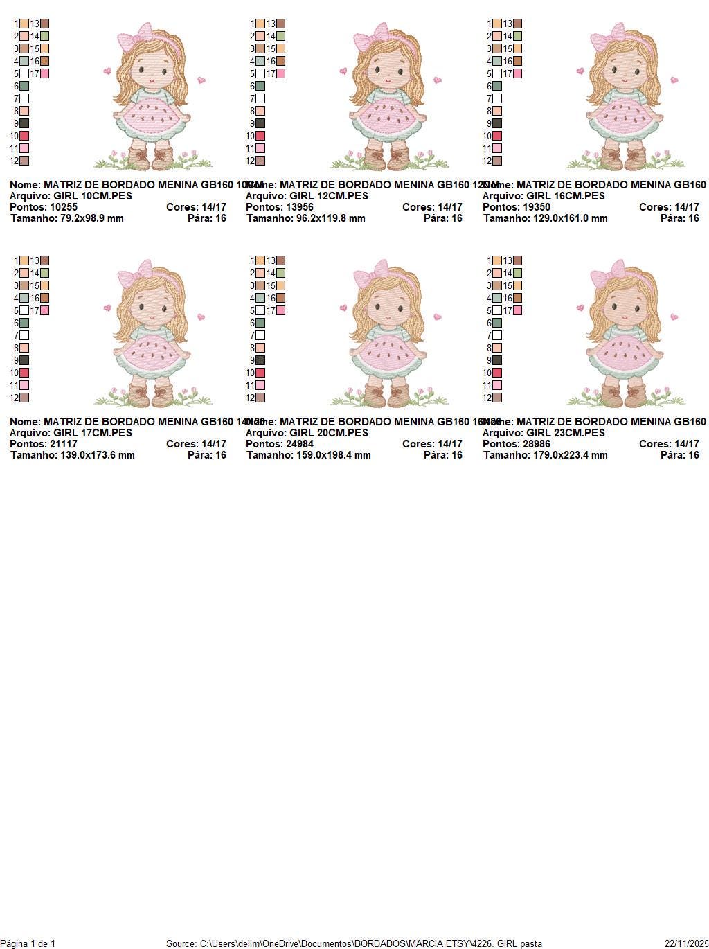 Baby girl embroidery designs - Girl with long hair and lace machine embroidery pattern - Princess with watermelon dress - Instant download