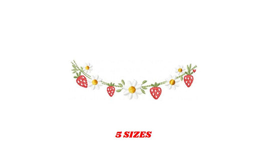 Daisies and Strawberries line embroidery designs - Flower Divider machine embroidery pattern - Floral Kitchen towel - Instant download pes