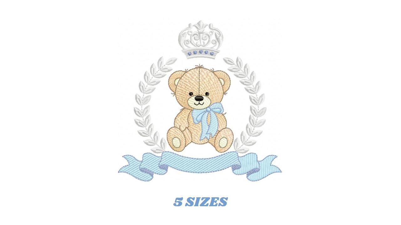 Frame Male Bear embroidery designs - Laurel Teddy Bear machine embroidery pattern - Baby Boy Bear wreath file - Instant digital download pes