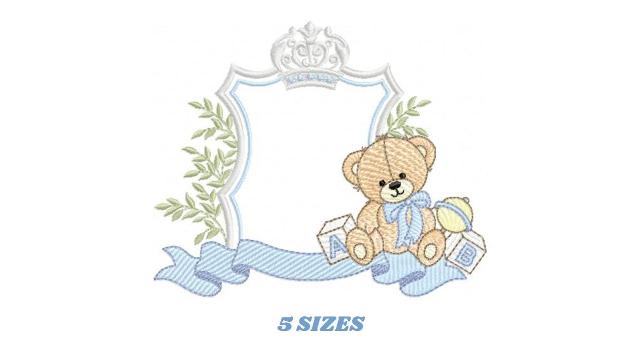 Monogram Frame Male Bear embroidery designs - Laurel Teddy Bear machine embroidery pattern - Baby Bear Bear Wreath file - Instant download
