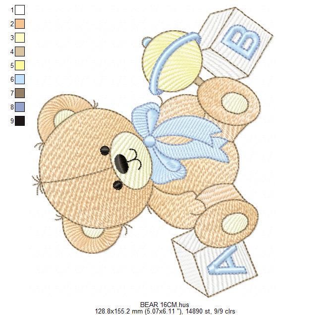 Bear with toys and baby rattle embroidery designs - Boy Bear machine embroidery pattern - Instant digital download pes jef dst hus vp3 xxx