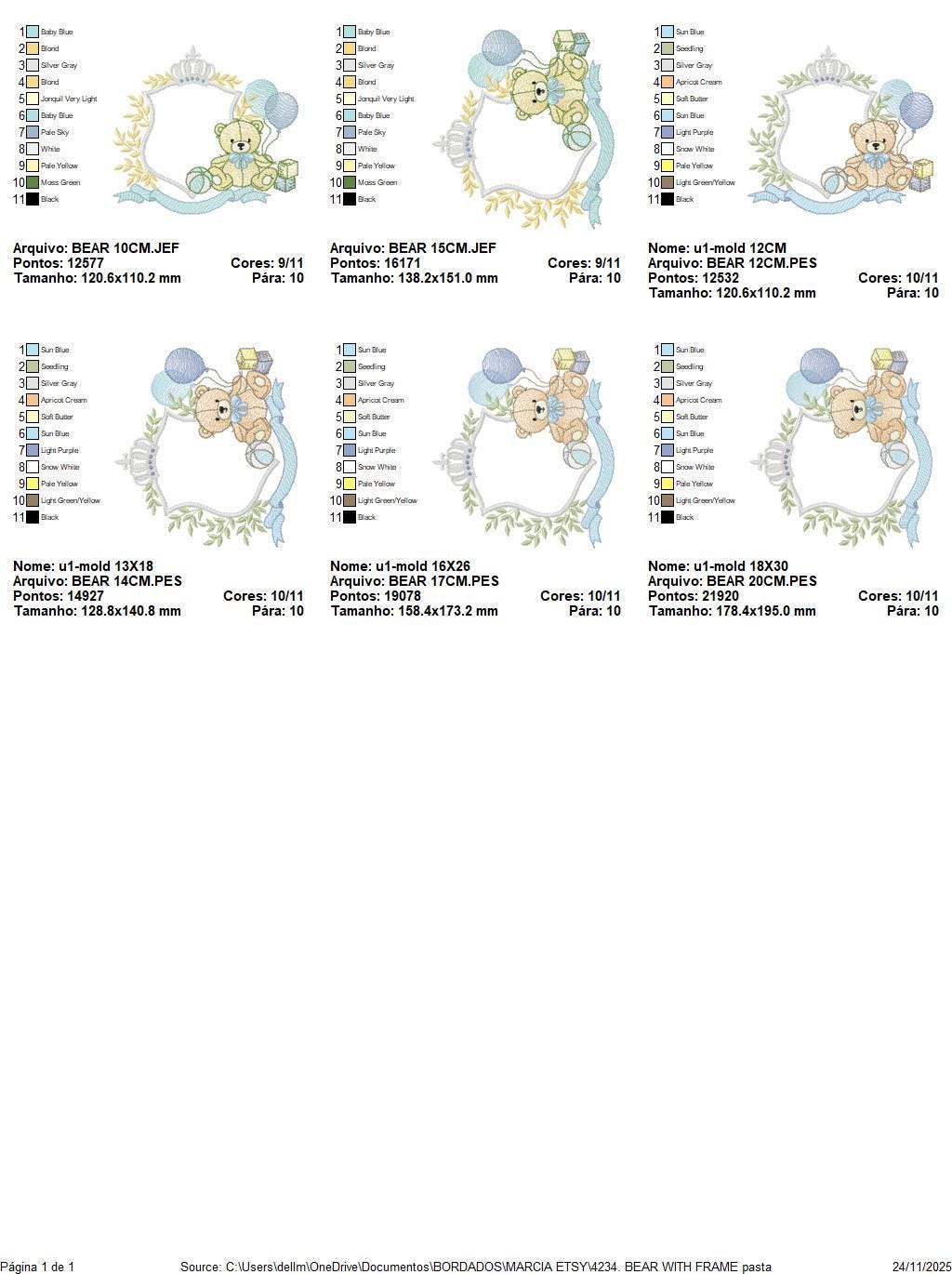 Bear with toys embroidery designs - Baby boy Bear with monogram frame machine embroidery pattern - Instant digital download pes jef dst hus