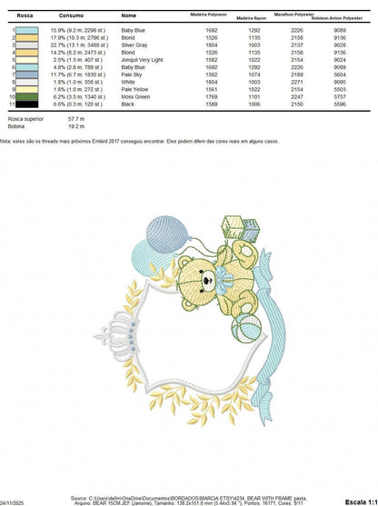Bear with toys embroidery designs - Baby boy Bear with monogram frame machine embroidery pattern - Instant digital download pes jef dst hus