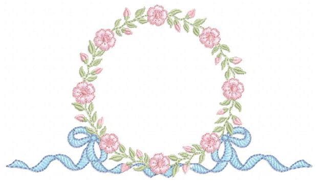 Flower Frame embroidery designs - Rose Wreath with lace machine embroidery pattern - Kitchen Tea Towel embroidery - Instant download pes jef