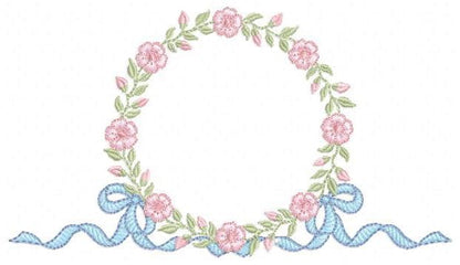 Flower Frame embroidery designs - Rose Wreath with lace machine embroidery pattern - Kitchen Tea Towel embroidery - Instant download pes jef