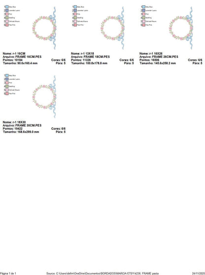 Flower Frame embroidery designs - Rose Wreath with lace machine embroidery pattern - Kitchen Tea Towel embroidery - Instant download pes jef