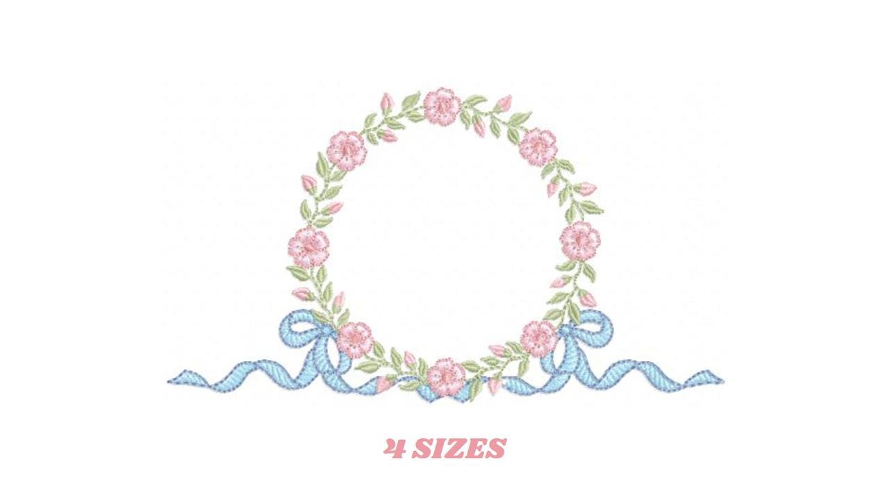 Flower Frame embroidery designs - Rose Wreath with lace machine embroidery pattern - Kitchen Tea Towel embroidery - Instant download pes jef