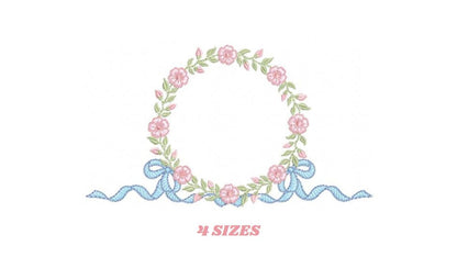 Flower Frame embroidery designs - Rose Wreath with lace machine embroidery pattern - Kitchen Tea Towel embroidery - Instant download pes jef