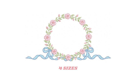 Flower Frame embroidery designs - Rose Wreath with lace machine embroidery pattern - Kitchen Tea Towel embroidery - Instant download pes jef