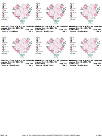 Balloon embroidery design - Pink Balloon bouquet with flowers machine embroidery pattern - Happy Birthday file - Instant download pes jef