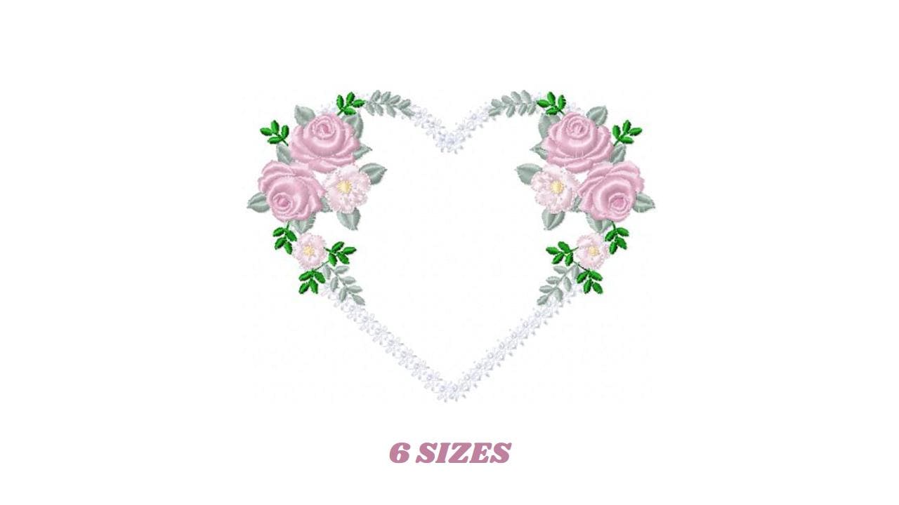 Heart with flowers embroidery designs - Flower heart frame machine embroidery pattern - Baby girl file - Instant digital download pes jef