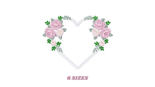 Heart with flowers embroidery designs - Flower heart frame machine embroidery pattern - Baby girl file - Instant digital download pes jef