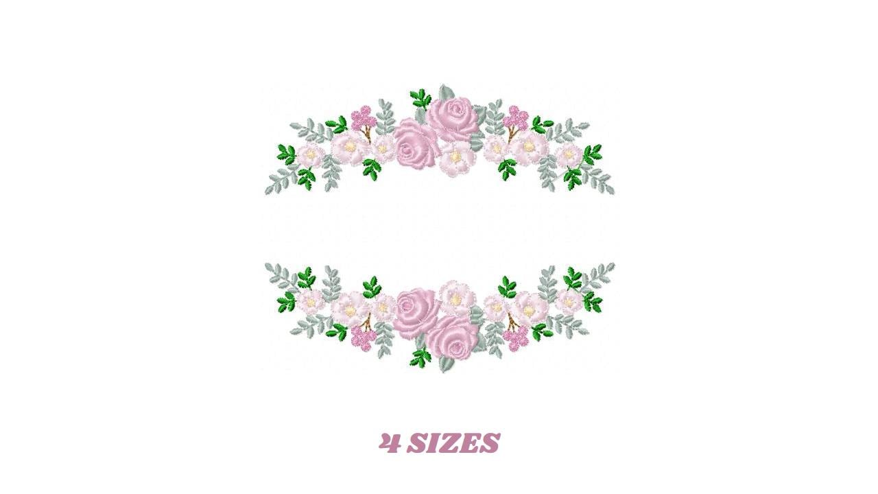 Monogram Frame with roses embroidery designs - Flower Laurel wreath machine embroidery pattern - Kitchen Towel file - Instant download jef