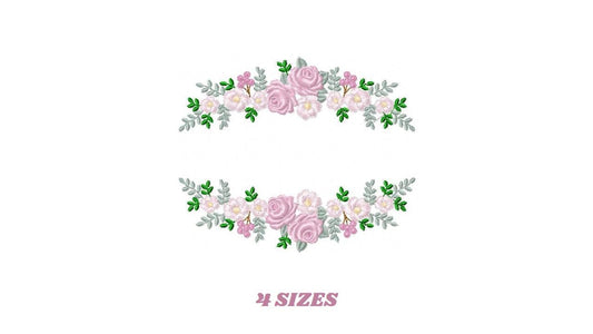 Monogram Frame with roses embroidery designs - Flower Laurel wreath machine embroidery pattern - Kitchen Towel file - Instant download jef