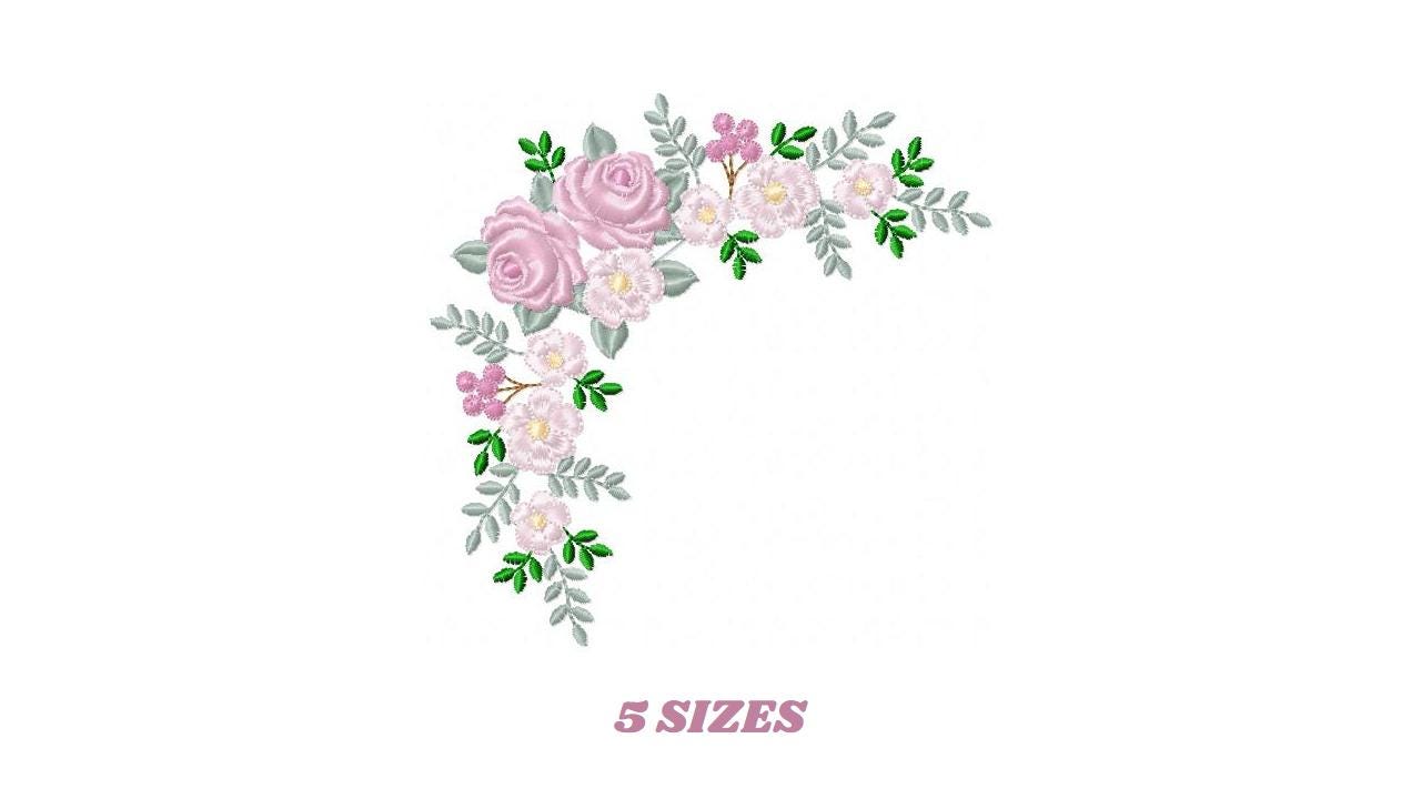 Roses Corner embroidery designs - Flower laurel machine embroidery pattern - Floral Frame embroidery file - Instant digital download pes jef
