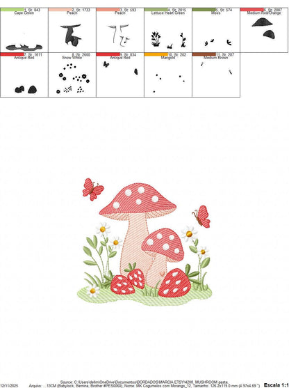 Mushroom with daisies and strawberries embroidery designs - Forest Toad with butterflies machine pattern - Kitchen Towel - Instant download