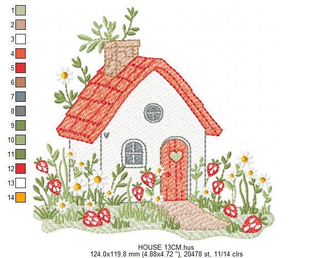 Fairytale Magical House embroidery designs - Fairy house with mushrooms and strawberries machine pattern - Baby girl file - Instant download