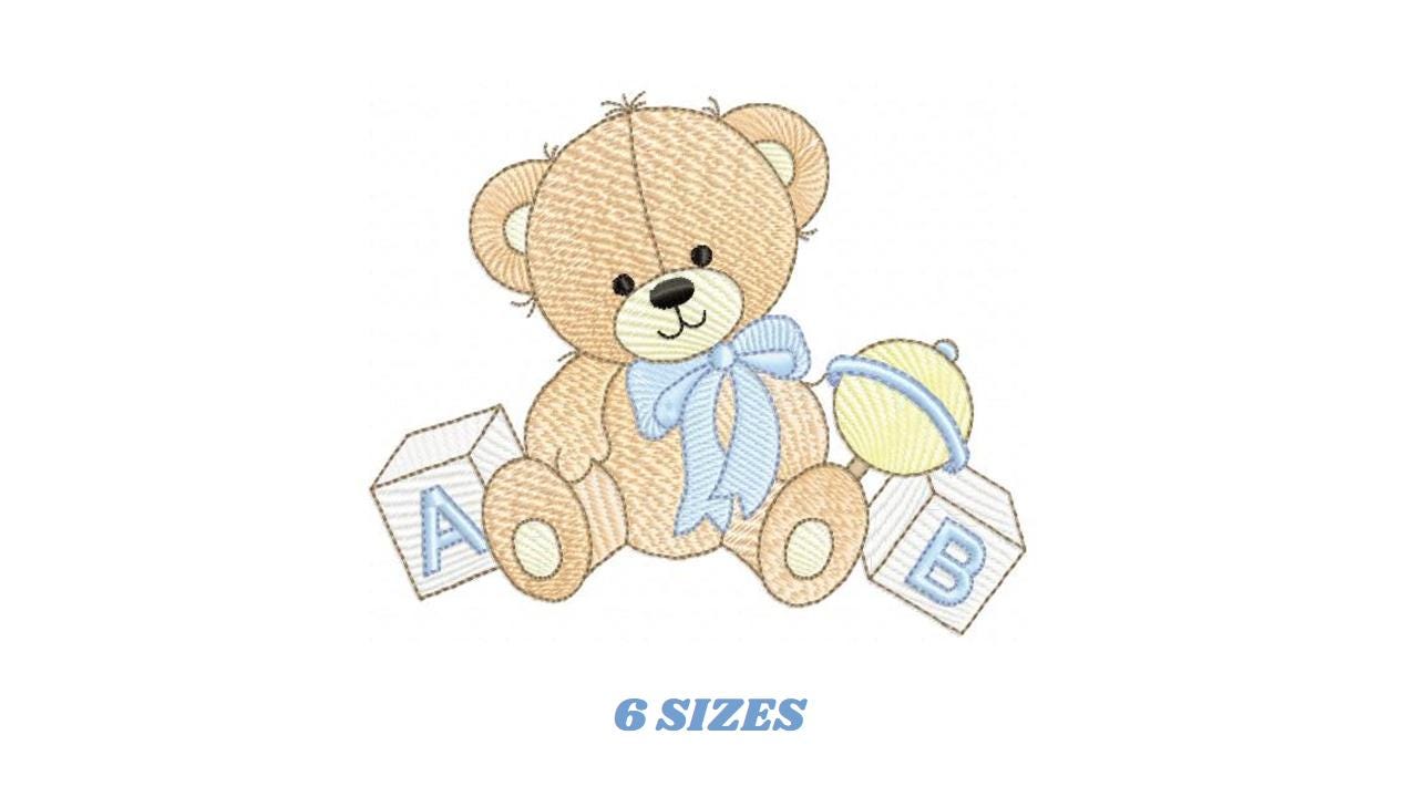 Bear with toys and baby rattle embroidery designs - Boy Bear machine embroidery pattern - Instant digital download pes jef dst hus vp3 xxx