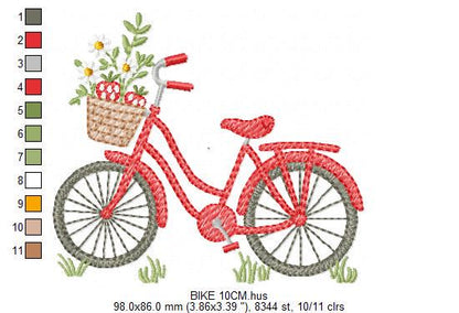 Bike with daisies and strawberries embroidery designs - Bicycle machine embroidery pattern - Baby girl Bike with flowers - Instant download