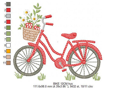 Bike with daisies and strawberries embroidery designs - Bicycle machine embroidery pattern - Baby girl Bike with flowers - Instant download
