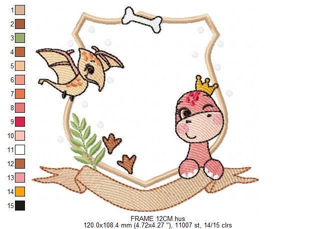 Dinosaur embroidery designs - Dino monogram frame machine embroidery pattern - Baby Girl and Boy file T rex - Instant download pes jef dst