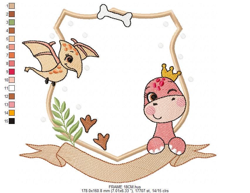 Dinosaur embroidery designs - Dino monogram frame machine embroidery pattern - Baby Girl and Boy file T rex - Instant download pes jef dst
