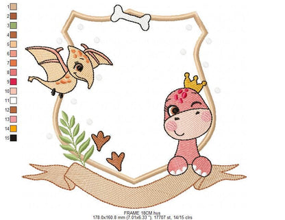Dinosaur embroidery designs - Dino monogram frame machine embroidery pattern - Baby Girl and Boy file T rex - Instant download pes jef dst