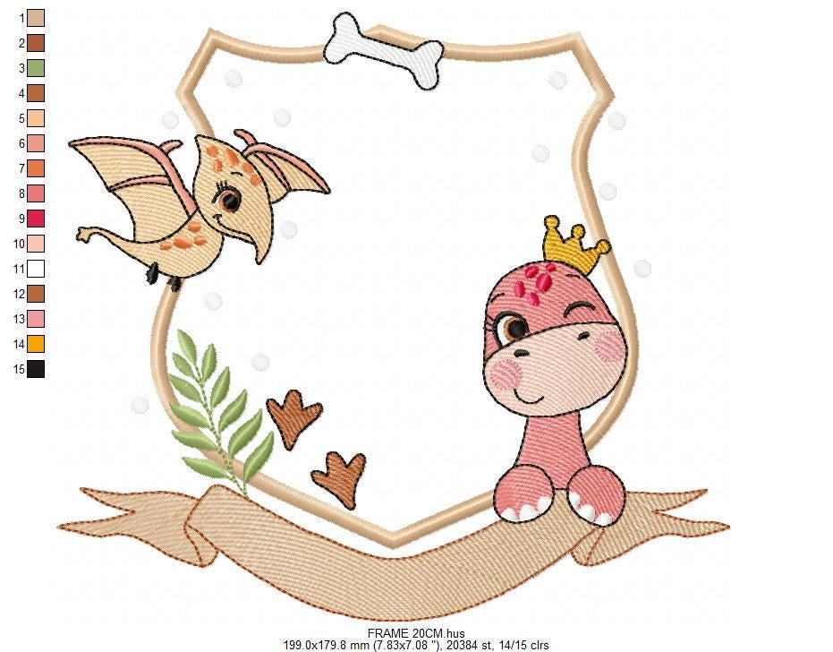 Dinosaur embroidery designs - Dino monogram frame machine embroidery pattern - Baby Girl and Boy file T rex - Instant download pes jef dst