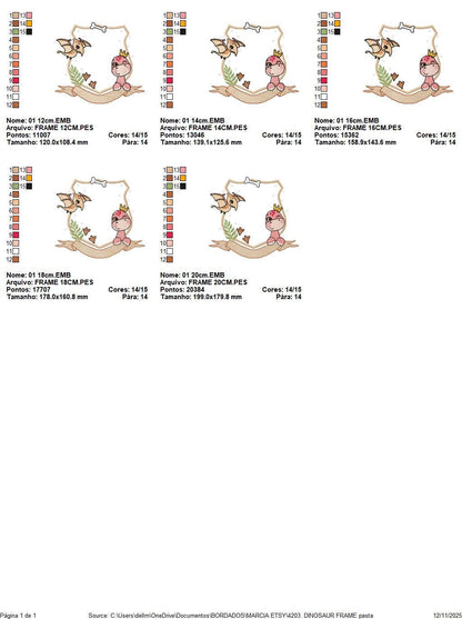 Dinosaur embroidery designs - Dino monogram frame machine embroidery pattern - Baby Girl and Boy file T rex - Instant download pes jef dst