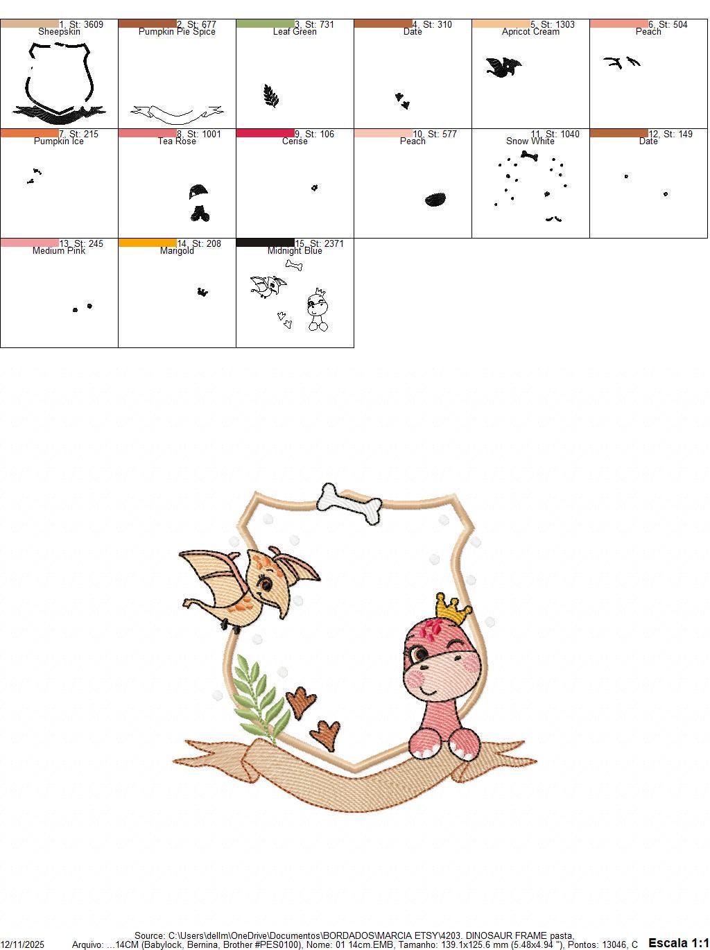 Dinosaur embroidery designs - Dino monogram frame machine embroidery pattern - Baby Girl and Boy file T rex - Instant download pes jef dst