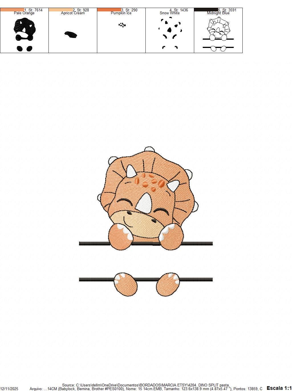 Dinosaur embroidery designs - Dino with split for name machine embroidery pattern - Baby Boy Triceratops file - Instant download pes jef dst